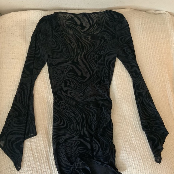 I.AM.GIA Amina Black Sheer Animal Print Lace Up Mini Dress Flare Sleeve Small - Picture 5 of 10